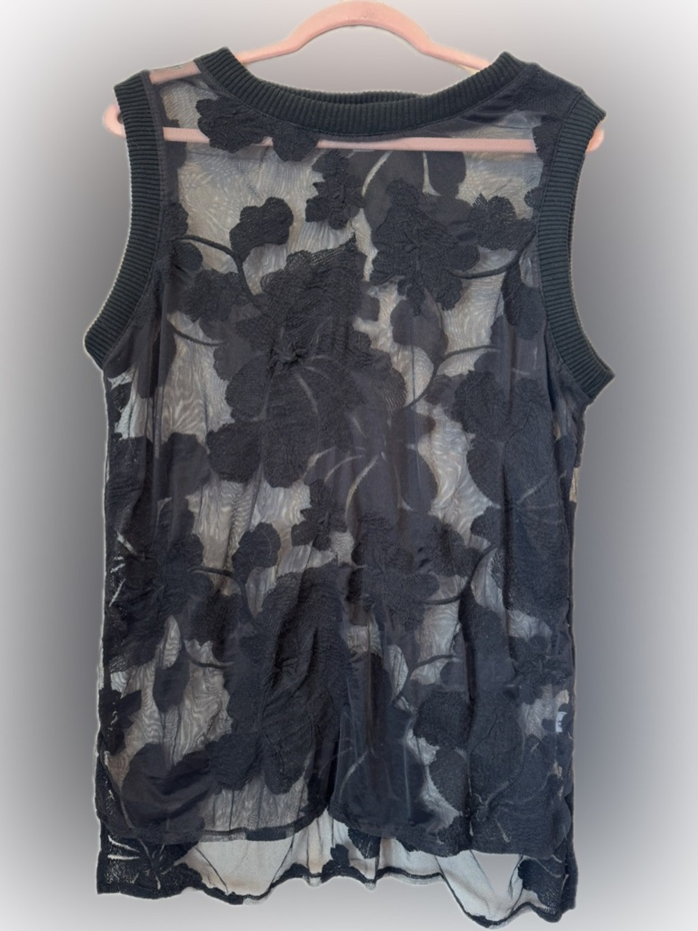Ruff Hewn by Grey Size XL Black Sheer Floral Mesh Sleeveless Top